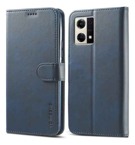 Funda De Piel Con Textura De Becerro Azul Para Oppo Reno8 Pr