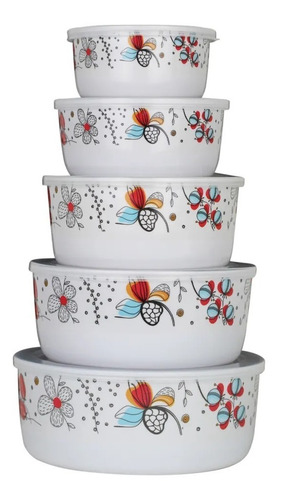 Set De 5 Contenedores Recipiente Hermetico Tapa Lunch Cocina