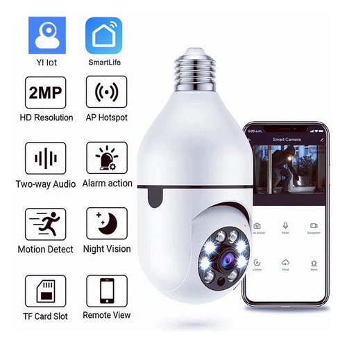 Qa1 Bombilla De Vigilancia E27, Cámara Wifi De 2mp