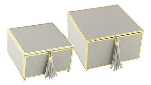 Conjunto De Caixas Decorativas Cinza/dourado (2 Peças)- Btc