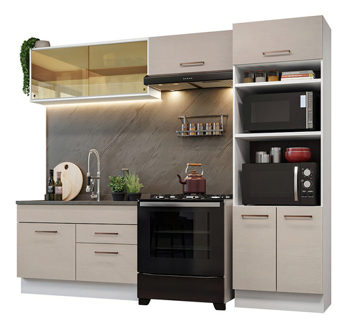 Cocina Integral Completa Modular Madesa Agata 270cm 05 Color Blanco/Crema
