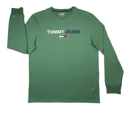 Polera Manga Larga Tommy Jeans Hombre  Verde  #651