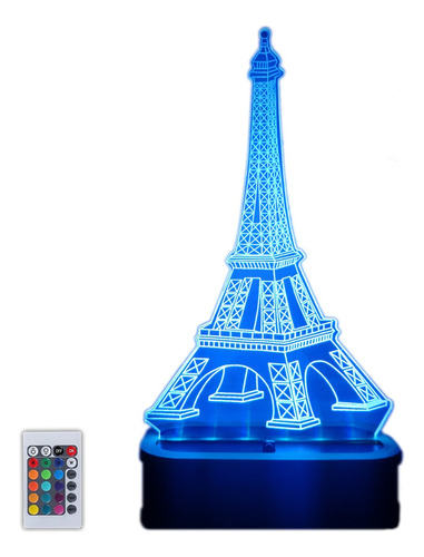 Velador Lampara Torre Eiffel Ilusión 3d 16 Colores + Poster