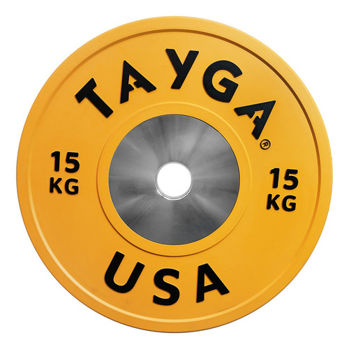 Par Disco Olímpico Heterofilia Competencia 15kg Tayga (2 Pz) Color Amarillo