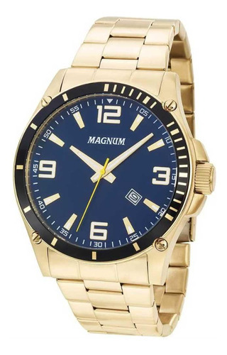 Relógio Masculino Magnum Analógico Ma34638a - Dourado Cor do fundo Azul