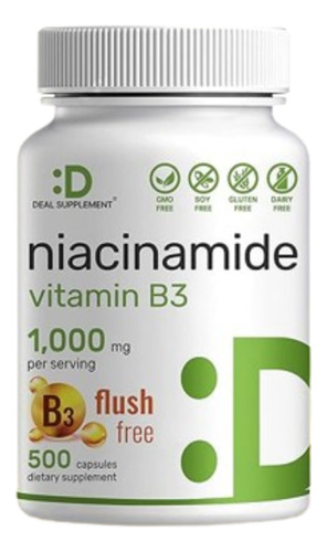 Niacina Niacinamida Vit B3 Niacin 500 Capsulas Flush Free 