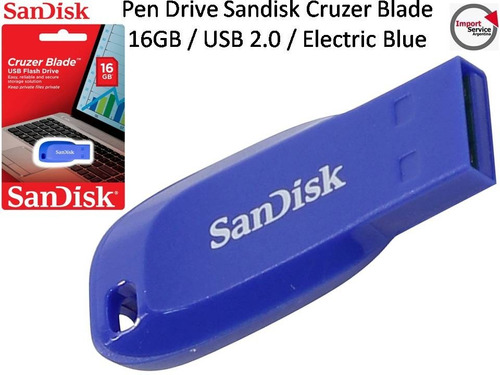 Pen Drive Sandisk Cruzer Blade 16gb Usb 2.0 Electric Blue