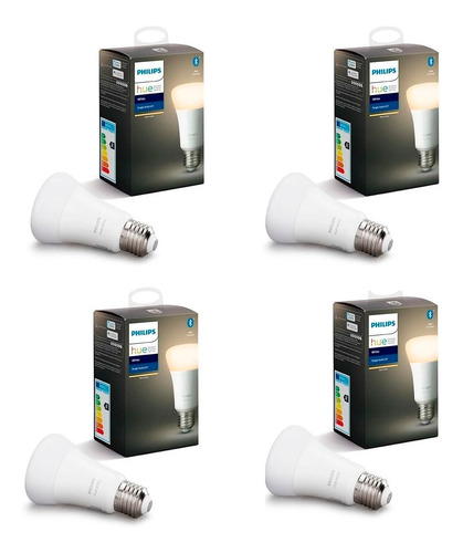 4x Lampara Philips Hue Blanco Calido Led 9,5w E27