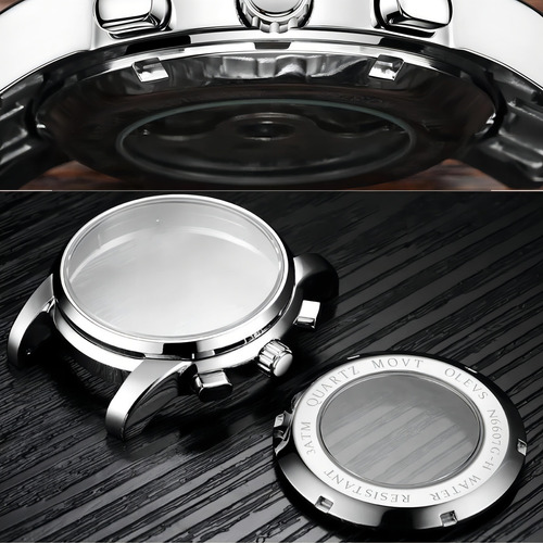 Reloj automático Olevs para hombre, correa de acero inoxidable a prueba de agua, bisel plateado, color de fondo plateado, color azul
