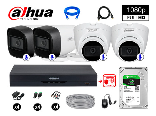 Cámaras Seguridad Kit 4 Con Audio Fhd +disco 1tb Rec Facial