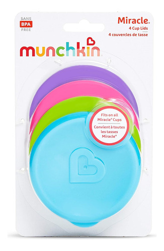 Munchkin Miracle 360 Sippy Cup Lids, 4 Conteo, Rosa/azul/ver