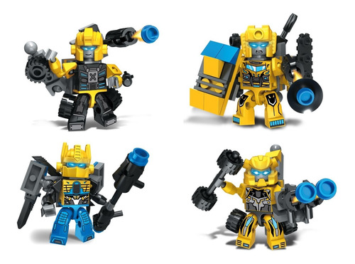 Imagem 2 de 3 de Kit 4 Blocos De Montar Inblox Cyberbot 2 Em 1 - 203pç