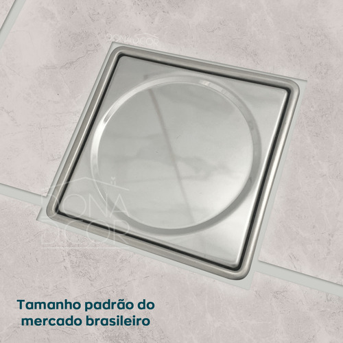 3 Tampa Cega E Porta Grelha 10x10 Inox Caixilho Suporte Ralo