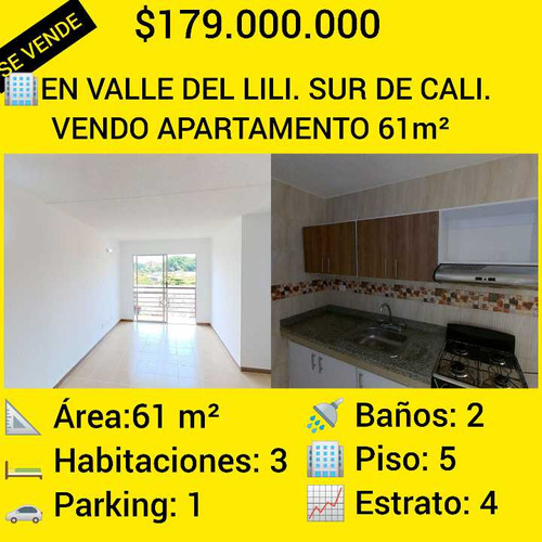 En Valle Del Lili. Sur De Cali. Vendo Apartamento 61m²