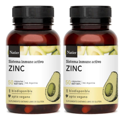 Zinc Puro Concentrado Natier X 50 Cápsulas Pack X 2 Unidades