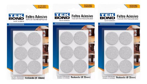 Feltro Adesivo Cadeira Sofá Redondo 30mm C36 Unidade Tekbond