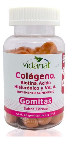 Colageno Biotina Acido Hialuronico 60 Gomitas Cereza Vidanat