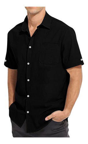 Blusa De Manga Corta Con Botones Y Cuello Vuelto Para Hombre