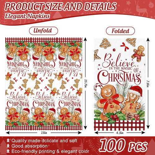 100 Servilletas De Invitados Navideñas Con Diseño De Hombre