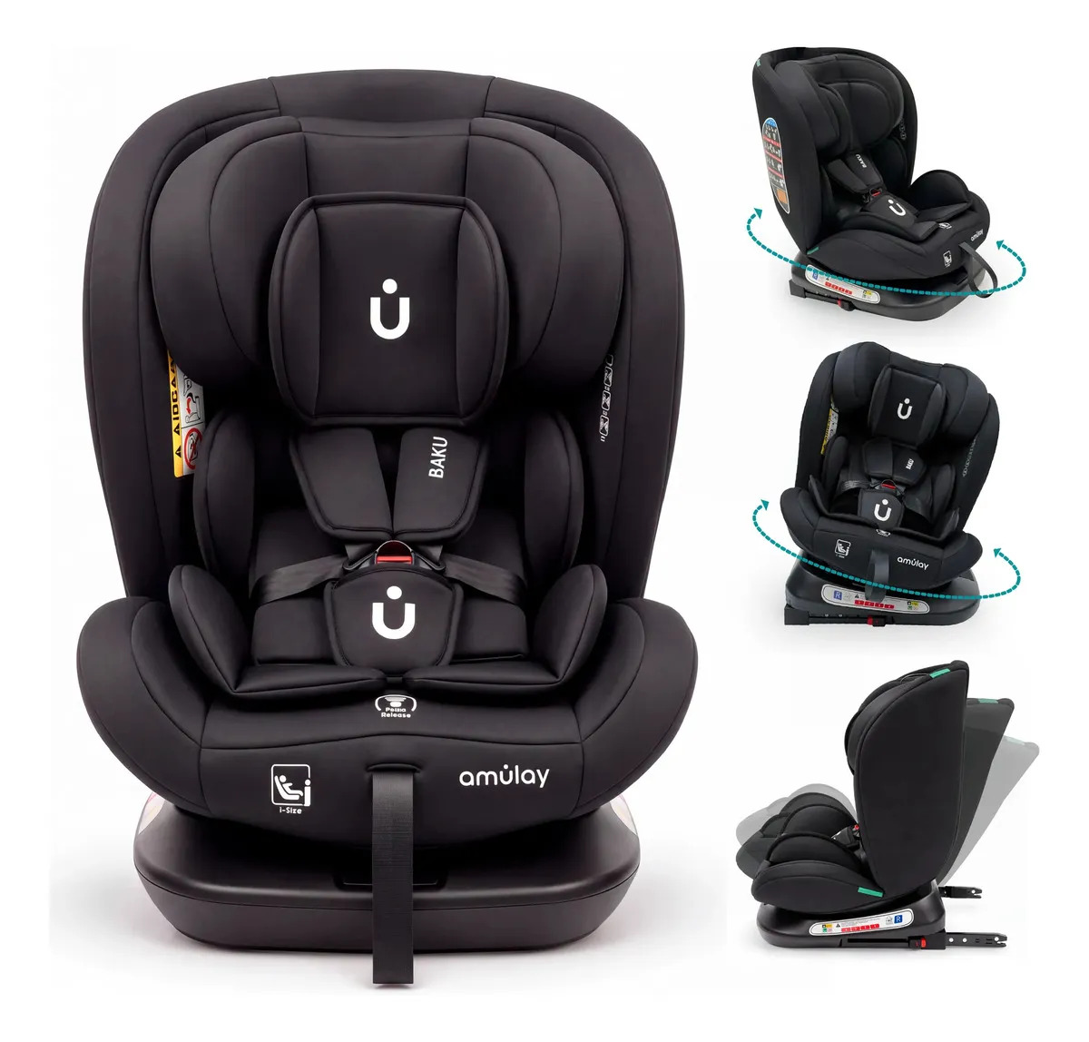 Autoasiento Bebés 360 Seguridad I-size Isofix 40 - 150cm Extra Comfort - Amulay Color Negro
