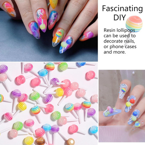 Dufeimoy Rainbow 100pcs Lollipop Charms De Uñas Lollipop, Ac