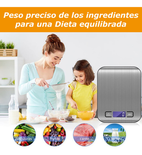 Bascula Digital De Cocina Balanza Para Alimentos - Y Plateado 5 Kg