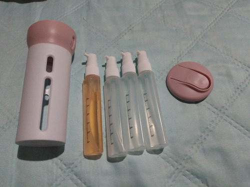 Dispenser 4x1 Pote Viagem Mala Shampoo Liquido Sabonete Rosa