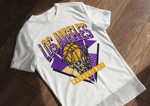 Polera Unisex Infantil Lakers Nbalos Angeles Retro Estampado