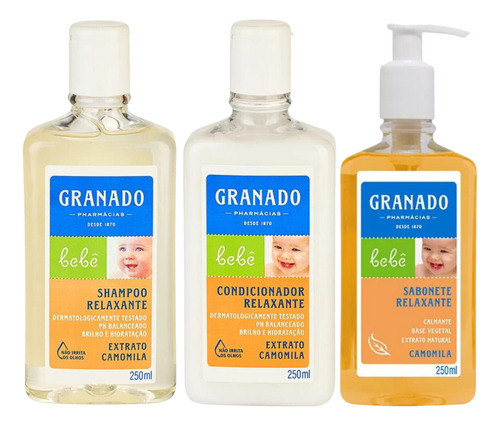  Kit Shampoo, Cond E Sabonete Liq Bebê Granado Camomila 250ml