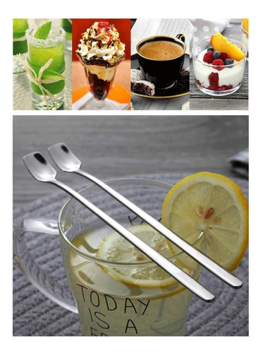 Cuchara De Café Plateada Con Mango Largo Y Cabeza Cuadrada D