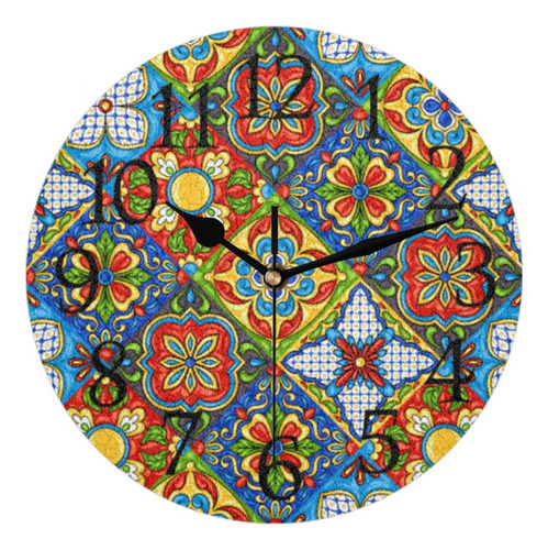 Auuxva Reloj De Pared De Azulejos De Cerámica Mexicano, Sil