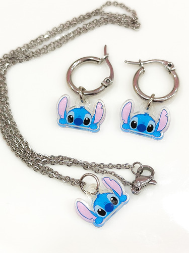 Aros Acero Quirurgico + Collar De Stich Conjunto Nenas Bijou