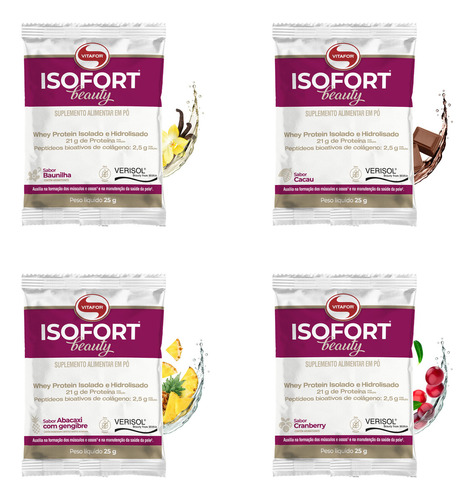 Kit 4x Isofort Beauty Sachê Unitário 4 Sabores Vitafor Sabor Sortido