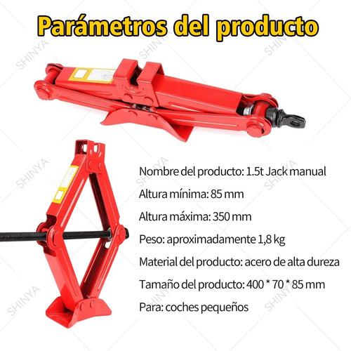 Imagen 4 de 9 de Gata Tijera De 1.5 Todeladas Para Autos Pequeños 85mm-350mm