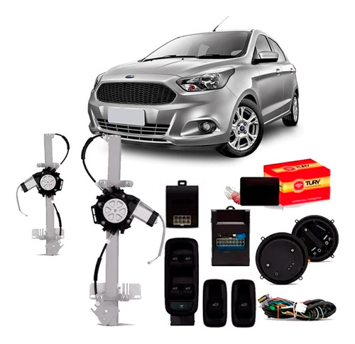 Vidro Elétrico Ka Novo Tras + Kit Retrovisor + Modulo Tury
