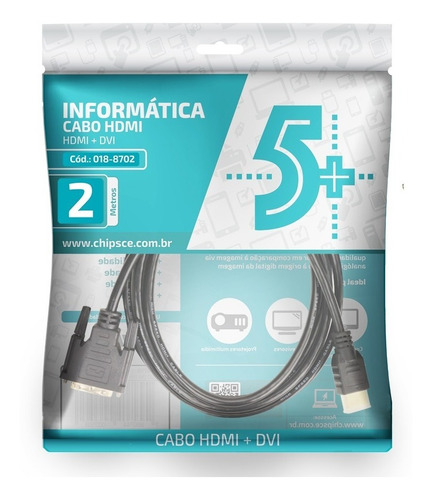 Imagem 3 de 4 de Cabo Hdmi Macho Para Dvi Macho 24+1 2 Metros Bidirecional 2m