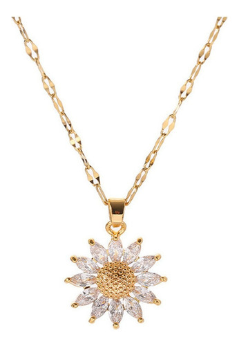 Collar Girasoles Para Mujer Flor Oro Laminado Con Cofre