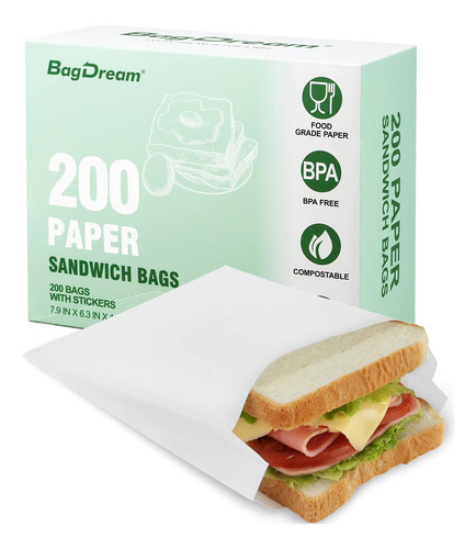 Bagdream Bolsas De Papel Para Sndwich De 7.9 X 6.3 X 1.96 Pu