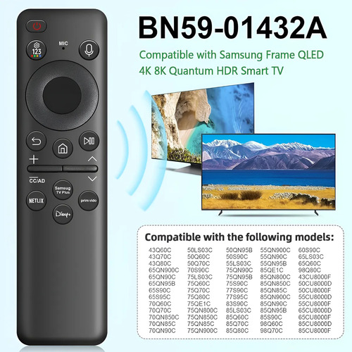 Control Remoto De Voz Solar De Repuesto Para Samsung Frame Tv Tv Bluetooth Bn59-01432a Con Solar Cell Recargable, Compatible Con Samsung 2023 Neo Qled 8k Hdr, 4 Botones De Acceso