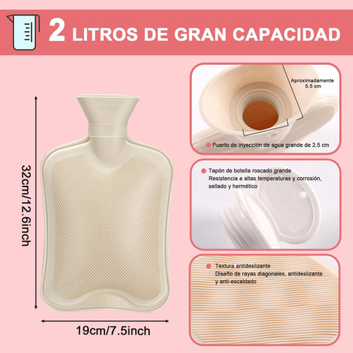 Bolsa De Agua Caliente De Goma 2 L Con Funda Terciopelo