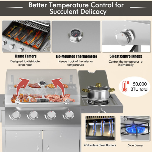 Giantex Propane Gas Grill With 4 Main Burners And 1 Side