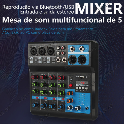 Mesa De Som Com Bluetooth 5 Canais Gravação Computador