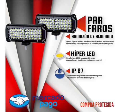 12 Pz Faros Barras Led Auxiliares 7'' Blanco 48 Led