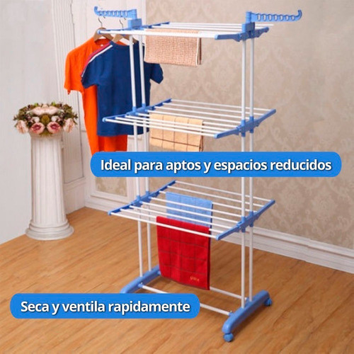 Imagen 6 de 10 de Tendedero Ropa Tender Plegable De Pie Acero Inox Con Ruedas
