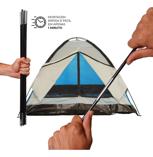 Barraca Camping 2 Pessoas Prova D'água Pu1500 Com Tela Bask