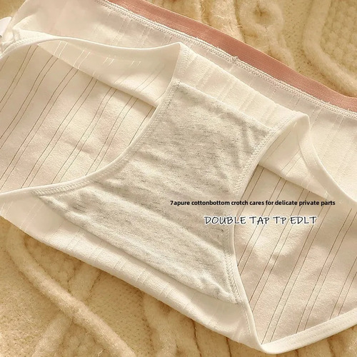 Calzoncillos De Algodón Para Mujer, Tejido A Media Cintura,