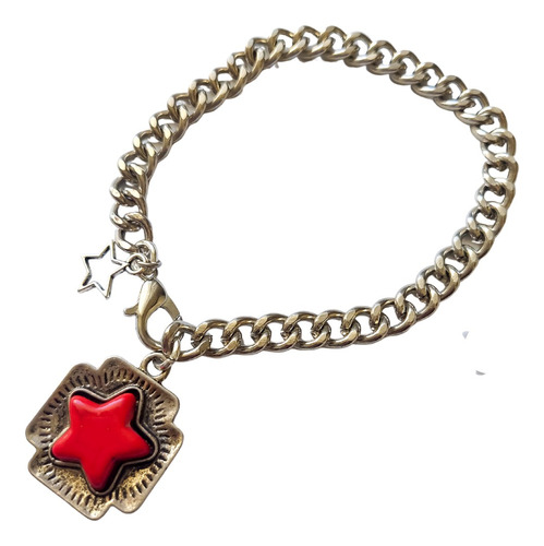 Pulsera Acero Quirúrgico Estrella Con Dije 18cm Largo