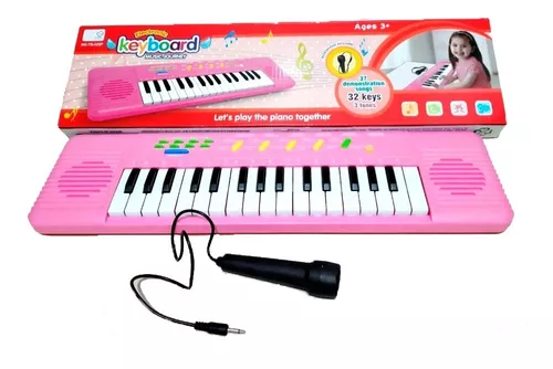 Piano Infantil Com Banquinho Importway Rosa