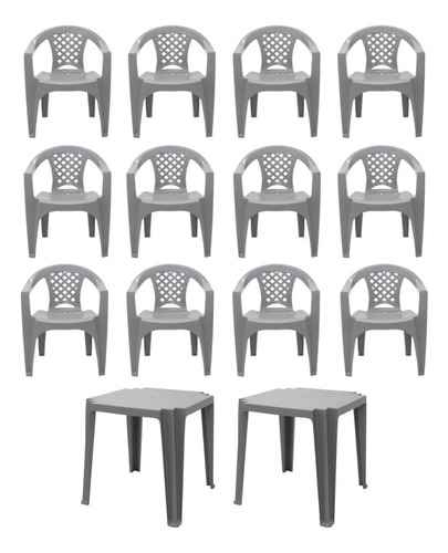 Combo 2 Mesas Tambaú + 12 Cadeiras Iguapé Cinza Tramontina