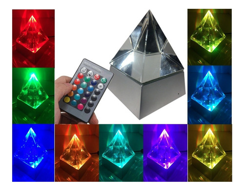 Piramide Vidro Cristal  C/ Base Iluminação De Led E Controle Remoto 